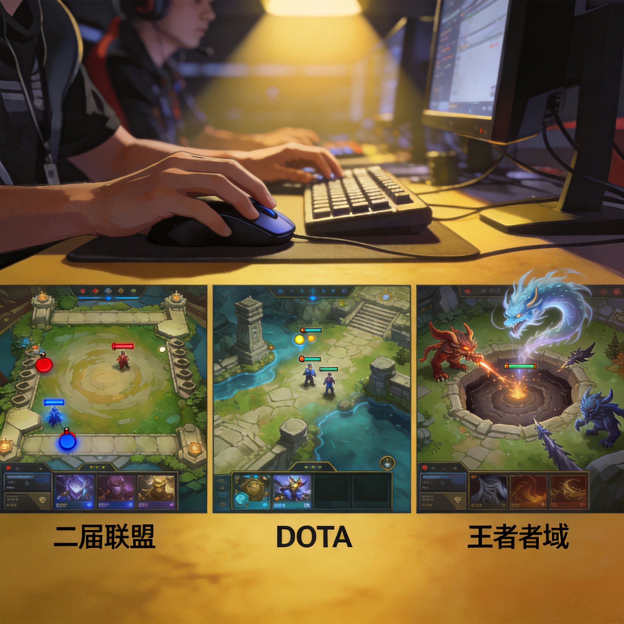 英雄联盟、CS2、DOTA2、王者荣耀等电竞项目分类示意